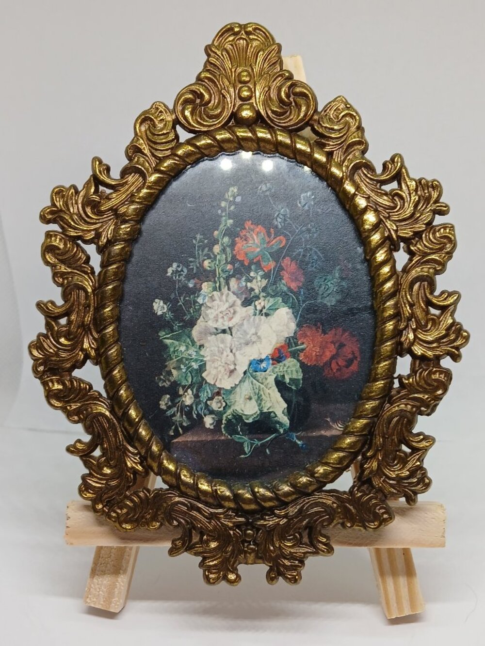 VINTAGE ANTIQUE MID CENTURY ITALIAN BAROQUE ORNAME MINIATURE FLORAL PRINT FRAME